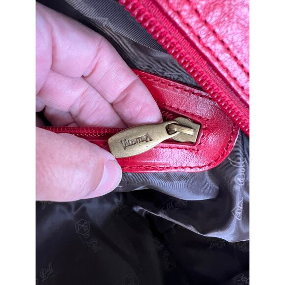 Valentina Red Leather Tote Overnight Bag with Gold Hardware Made in Italy - Picture 12 of 16